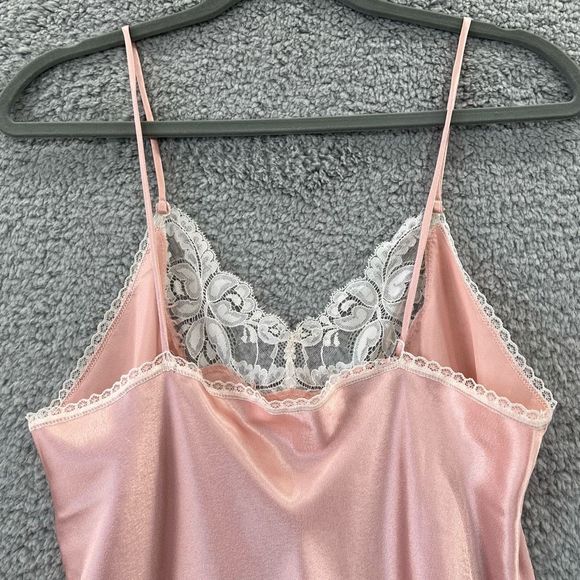 Vintage Light Pink Satin Slip Dress Lace Spaghetti Straps Size Small Coquette - Picture 4 of 9